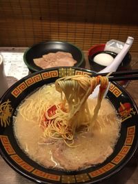 High angle view of soup in bowl