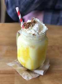 Close-up of ice cream on table