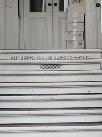 Close-up of text on shutter