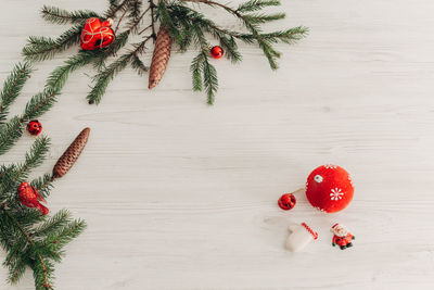 Close-up of christmas decorations on table