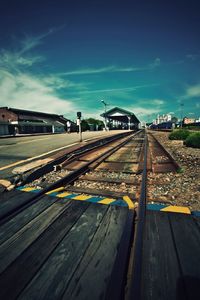 Train on railway station against sky