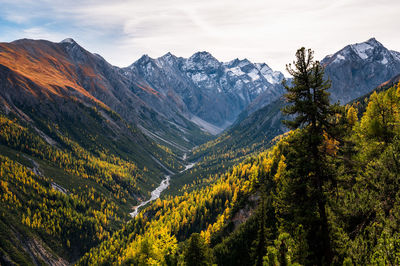 Scenic view of mountains against sky during autumn