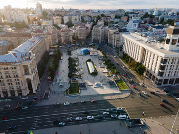 High angle view of city street amidst buildings