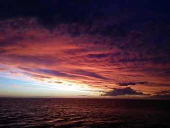 Scenic view of sea against dramatic sky