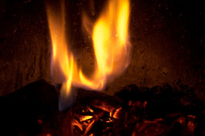 Close-up of bonfire at night