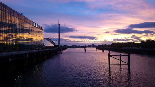 Scenic view of river against sky at sunset