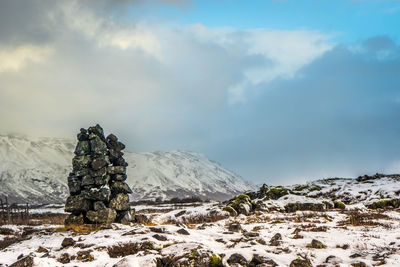 Scenic view of snowcapped mountains against sky