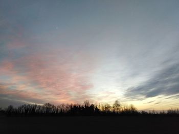 Silhouette trees on field against sky at sunset