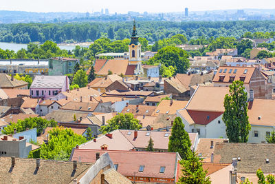 Panoramic view of zemun, with church tower in belgrade,serbia