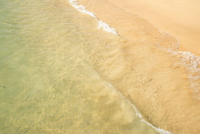 High angle view of waves rushing towards shore