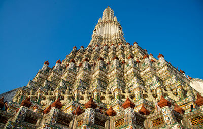 Low angle view of temple against clear blue sky