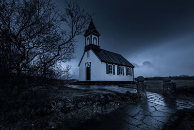 View of the thingvallakirkja church in the thingvellir national park, iceland