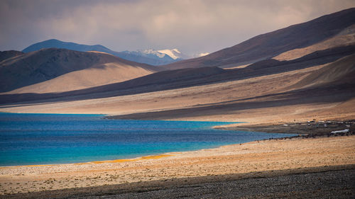 Scenic view of mountains and lake against sky