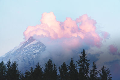 Low angle view of snowcapped mountain against sky