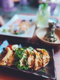 High angle view of food in plate on table