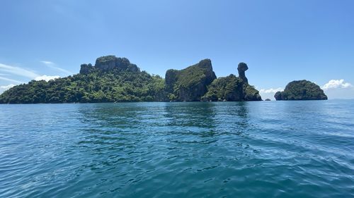 Scenic view of sea against blue sky