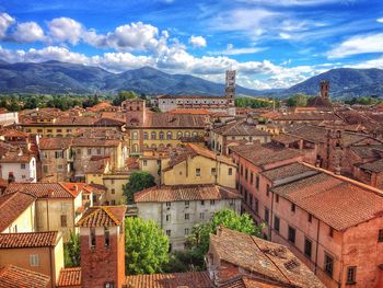 High angle view of townscape against sky