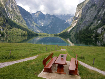 Scenic view of lake and mountains of königssee