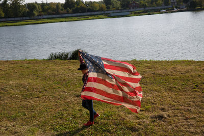 American flag on field