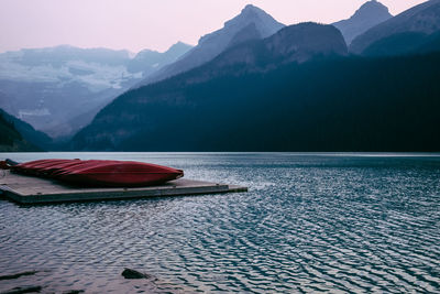 Scenic view of lake against mountain range