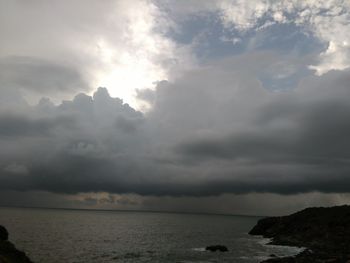 Scenic view of sea against cloudy sky