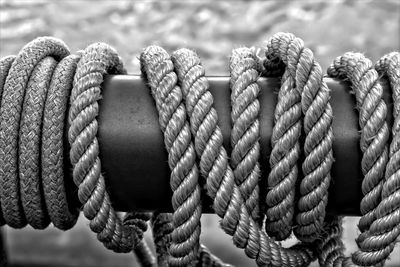 Close-up of rope tied on boat