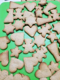 High angle view of cookies on table