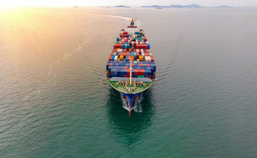 High angle view of boat in sea