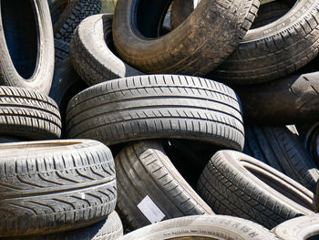 Full frame shot of tires at junkyard