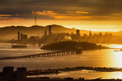 View of city at sunset