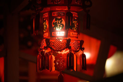 Close-up of illuminated lanterns