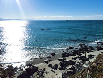 Scenic view of sea against blue sky