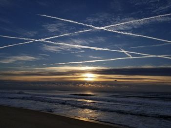 Scenic view of sea against sky at sunset