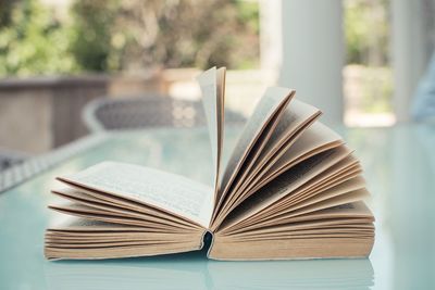 Close-up of open book on table