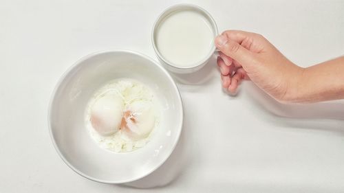 High angle view of breakfast on table