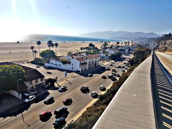 High angle view of sea against clear sky