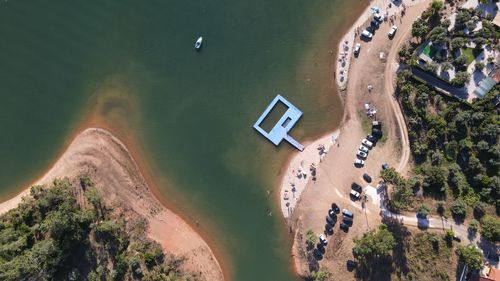 High angle view of road by sea