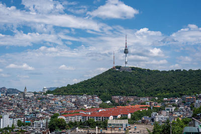 High angle view of townscape against sky