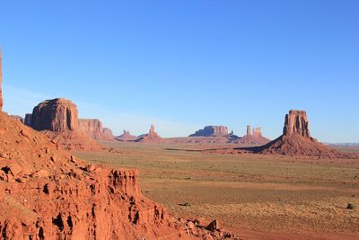 Scenic view of rock formations at monument valley against sky