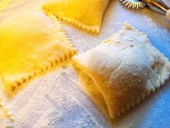 High angle view of dessert in plate on table