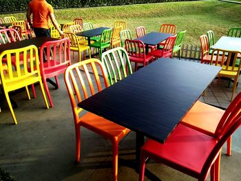 Chairs and table in stadium