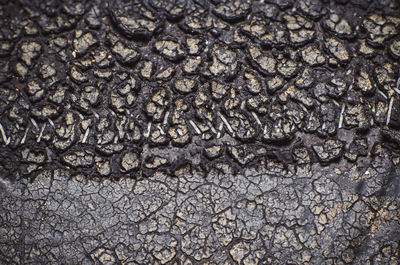 Cracking in the car tires, rubber cracking when being outdoors for a long time. close up