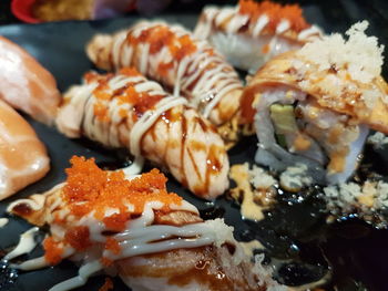 Close-up of sushi served in plate