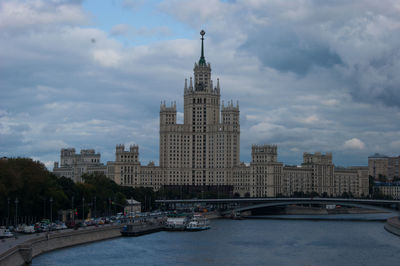 View of buildings in city against cloudy sky