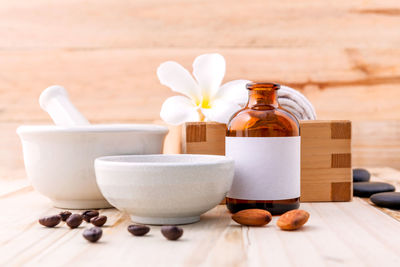 Close-up of various objects on table
