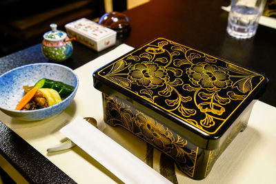 High angle view of food on table