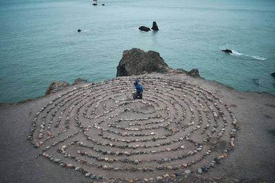 High angle view of people on lands end cliff