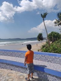 Rear view of man standing on beach