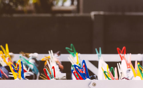 Side view of clothes drying on lines