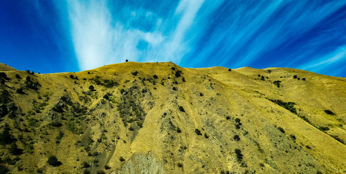 Panoramic view of mountains against blue sky